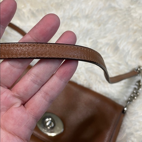Coach Brown Pebble Leather Crosstown Crossbody Saddle Bag Elegant Chain Link - Picture 9 of 9